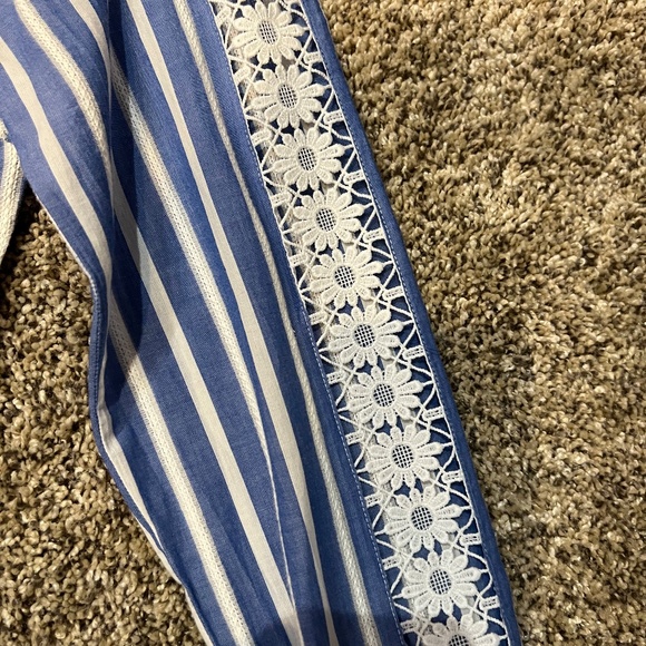 Talbots Blue & White Striped Top With Lace Sleeves Blouse - Picture 4 of 4